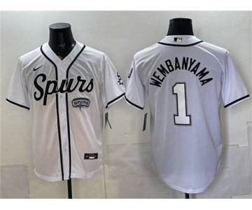 Men's San Antonio Spurs #1 Victor Wembanyama White Stitched Baseball Jersey