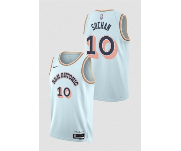 Men's San Antonio Spurs #10 Jeremy Sochan Light Blue 2024-25 City Edition Stitched Basketball Jersey
