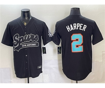 Men's San Antonio Spurs #2 Dylan Harper Black Stitched Baseball Jersey