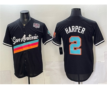 Men's San Antonio Spurs #2 Dylan Harper Black USA 250' Patch City Edition Stitched Baseball Jersey