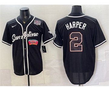 Men's San Antonio Spurs #2 Dylan Harper Black USA 250' Patch Stitched Baseball Jersey