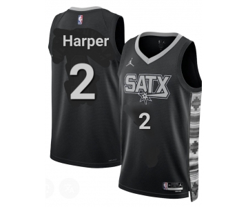 Men's San Antonio Spurs #2 Dylan Harper Gray Black Statement Edition Stitched Basketball Jersey