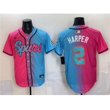 Men's San Antonio Spurs #2 Dylan Harper Pink Blue Limited Stitched Baseball Jersey Men's San Antonio Spurs #2 Dylan Harper Pink Blue Limited Stitched Baseball Jersey