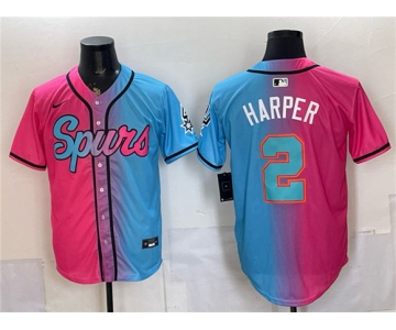 Men's San Antonio Spurs #2 Dylan Harper Pink Blue Limited Stitched Baseball Jersey