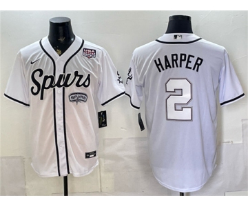 Men's San Antonio Spurs #2 Dylan Harper White USA 250' Patch Stitched Baseball Jersey