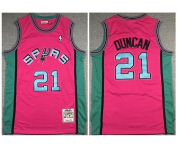 Men's San Antonio Spurs #21 Tim Duncan 1998-99 Pink Throwback Stitched Basketball Jersey