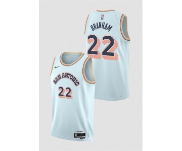 Men's San Antonio Spurs #22 Malaki Branham Light Blue 2024-25 City Edition Stitched Basketball Jersey