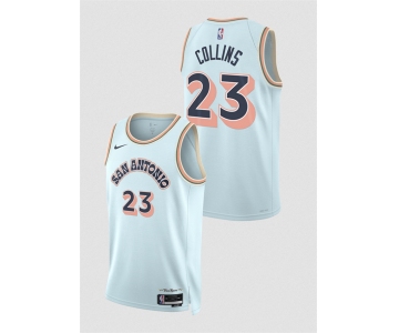 Men's San Antonio Spurs #23 Zach Collins Light Blue 2024-25 City Edition Stitched Basketball Jersey