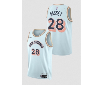 Men's San Antonio Spurs #28 Charles Bassey Light Blue 2024-25 City Edition Stitched Basketball Jersey