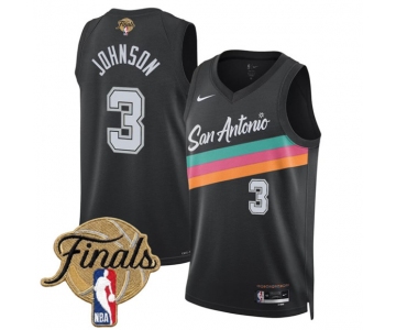 Men's San Antonio Spurs #3 Keldon Johnson Black 2026 Finals Patch City Edition Stitched Basketball Jersey