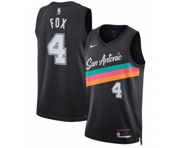 Men's San Antonio Spurs #4 De'Aaron Fox Black 2025-26 City Edition Swingman Stitched Basketball Jersey