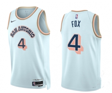 Men's San Antonio Spurs #4 DeAaron Fox Light Blue 2024-25 City Edition Stitched Basketball Jersey