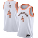 Men's San Antonio Spurs #4 DeAaron Fox White 2023-24 City Edition Stitched Basketball Jersey
