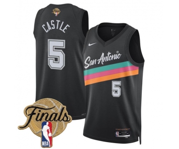 Men's San Antonio Spurs #5 Stephon Castle Black 2026 Finals Patch City Edition Stitched Basketball Jersey