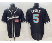 Men's San Antonio Spurs #5 Stephon Castle Black Stitched Baseball Jersey Men's San Antonio Spurs #5 Stephon Castle Black Stitched Baseball Jersey
