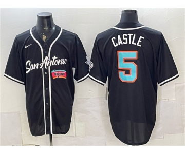 Men's San Antonio Spurs #5 Stephon Castle Black Stitched Baseball Jersey