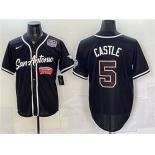 Men's San Antonio Spurs #5 Stephon Castle Black USA 250' Patch Stitched Baseball Jersey