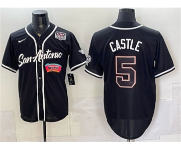 Men's San Antonio Spurs #5 Stephon Castle Black USA 250' Patch Stitched Baseball Jersey