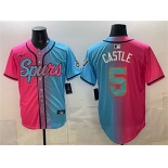 Men's San Antonio Spurs #5 Stephon Castle Pink Blue Limited Stitched Baseball Jersey