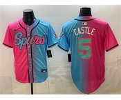 Men's San Antonio Spurs #5 Stephon Castle Pink Blue Limited Stitched Baseball Jersey Men's San Antonio Spurs #5 Stephon Castle Pink Blue Limited Stitched Baseball Jersey