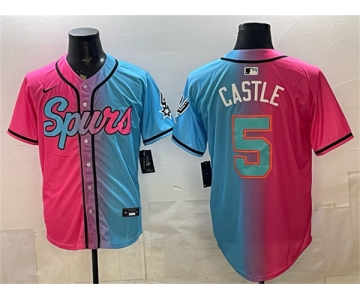 Men's San Antonio Spurs #5 Stephon Castle Pink Blue Limited Stitched Baseball Jersey