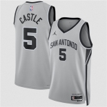 Men's San Antonio Spurs #5 Stephon Castle Silver 2025 Statement Edition Stitched Basketball Jersey Men's San Antonio Spurs #5 Stephon Castle Silver 2025 Statement Edition Stitched Basketball Jersey