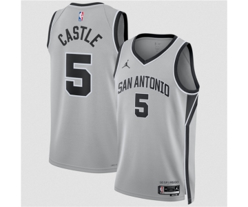 Men's San Antonio Spurs #5 Stephon Castle Silver 2025 Statement Edition Stitched Basketball Jersey