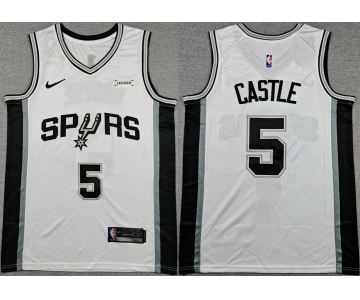 Men's San Antonio Spurs #5 Stephon Castle White 2025-26 Association Edition Stitched Basketball Jersey