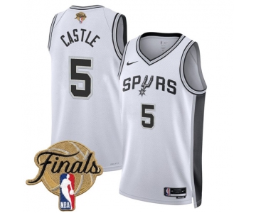Men's San Antonio Spurs #5 Stephon Castle White 2026 Finals Patch Association Edition Stitched Basketball Jersey