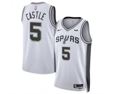 Men's San Antonio Spurs #5 Stephon Castle White Stitched Basketball Jersey