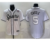 Men's San Antonio Spurs #5 Stephon Castle White USA 250' Patch Stitched Baseball Jersey Men's San Antonio Spurs #5 Stephon Castle White USA 250' Patch Stitched Baseball Jersey