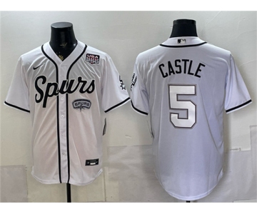 Men's San Antonio Spurs #5 Stephon Castle White USA 250' Patch Stitched Baseball Jersey