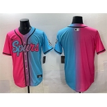 Men's San Antonio Spurs Blank Pink Blue Limited Stitched Baseball Jersey