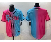 Men's San Antonio Spurs Blank Pink Blue Limited Stitched Baseball Jersey Men's San Antonio Spurs Blank Pink Blue Limited Stitched Baseball Jersey
