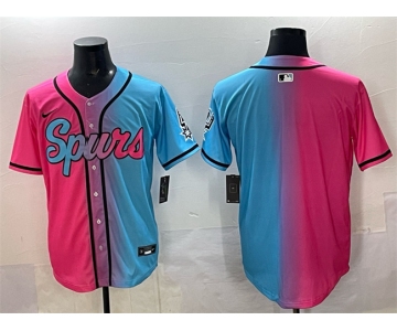 Men's San Antonio Spurs Blank Pink Blue Limited Stitched Baseball Jersey