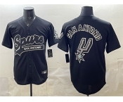Men's San Antonio Spurs Team Big Logo Black Stitched Baseball Jersey Men's San Antonio Spurs Team Big Logo Black Stitched Baseball Jersey