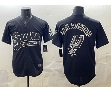 Men's San Antonio Spurs Team Big Logo Black Stitched Baseball Jersey