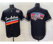 Men's San Antonio Spurs Team Big Logo Black USA 250' Patch City Edition Stitched Baseball Jersey Men's San Antonio Spurs Team Big Logo Black USA 250' Patch City Edition Stitched Baseball Jersey
