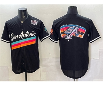 Men's San Antonio Spurs Team Big Logo Black USA 250' Patch City Edition Stitched Baseball Jersey
