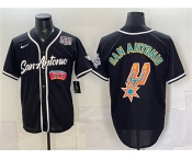 Men's San Antonio Spurs Team Big Logo Black USA 250' Patch Stitched Baseball Jersey Men's San Antonio Spurs Team Big Logo Black USA 250' Patch Stitched Baseball Jersey