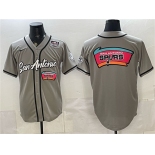 Men's San Antonio Spurs Team Big Logo Gray USA 250' Patch Stitched Baseball Jersey Men's San Antonio Spurs Team Big Logo Gray USA 250' Patch Stitched Baseball Jersey