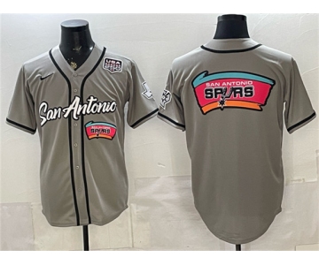 Men's San Antonio Spurs Team Big Logo Gray USA 250' Patch Stitched Baseball Jersey