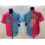 Men's San Antonio Spurs Team Big Logo Pink Blue USA 250' Patch Stitched Baseball Jersey Men's San Antonio Spurs Team Big Logo Pink Blue USA 250' Patch Stitched Baseball Jersey