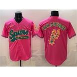 Men's San Antonio Spurs Team Big Logo Pink Stitched Baseball Jersey Men's San Antonio Spurs Team Big Logo Pink Stitched Baseball Jersey