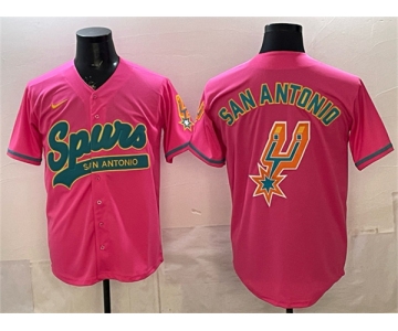 Men's San Antonio Spurs Team Big Logo Pink Stitched Baseball Jersey