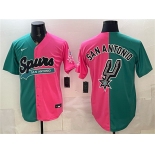 Men's San Antonio Spurs Team Big Logo Teal Pink Split Stitched Jersey