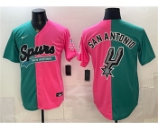 Men's San Antonio Spurs Team Big Logo Teal Pink Split Stitched Jersey Men's San Antonio Spurs Team Big Logo Teal Pink Split Stitched Jersey