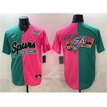 Men's San Antonio Spurs Team Big Logo Teal Pink Split USA 250' Patch Stitched Baseball Jersey Men's San Antonio Spurs Team Big Logo Teal Pink Split USA 250' Patch Stitched Baseball Jersey