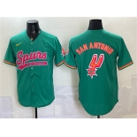 Men's San Antonio Spurs Team Big Logo Teal Stitched Baseball Jersey