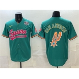 Men's San Antonio Spurs Team Big Logo Teal USA 250' Patch Stitched Baseball Jersey Men's San Antonio Spurs Team Big Logo Teal USA 250' Patch Stitched Baseball Jersey